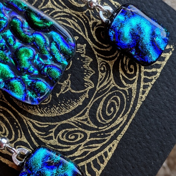 Sea of blue; Glass Dichroic Pendant & Earring Set - Picture 3 of 5